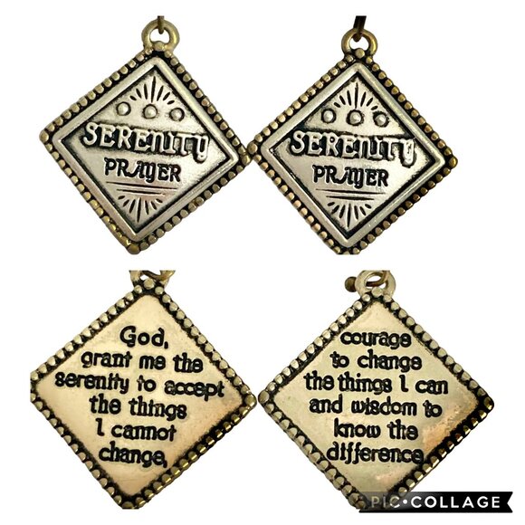 Serenity Prayer Earrings Silver Gold Tone AA NA Alcoholics Anonymous Dangle - Picture 1 of 9